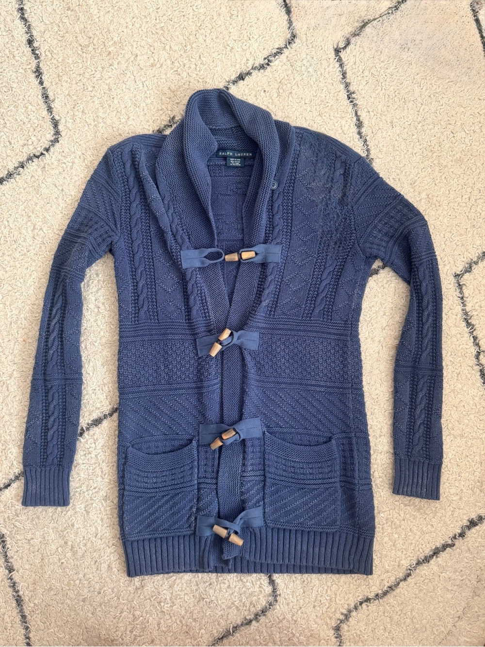 Ralph Lauren Shawl Collar Toggle Blue Cardigan